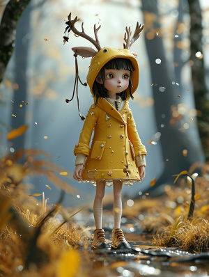Lovely Girl with Cute Deer Antler Hat in Playful Forest