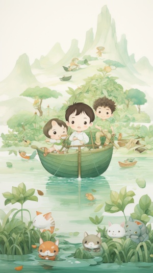 异想天开的童书插图风格与动漫美学之纸船上的中国儿童