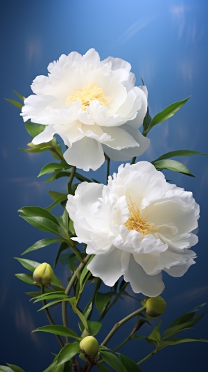 柔和光芒中的白色牡丹花