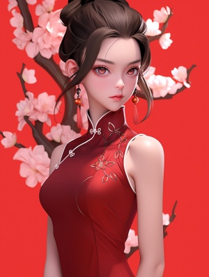 时尚年轻穿中国旗袍女人图片
