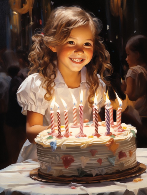 生日快乐！有蛋糕，有许愿的小女孩