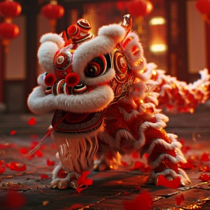 中国风，新年喜庆，红色背景，到处都是红包，可爱的龙在广场上舞动，8K分辨率，动画