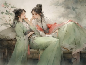 双汉服女孩的古代中国风聚会