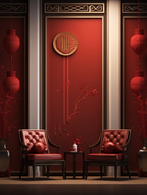 new year banner in chinese script to mark the new year t, in the style of luxurious wall hangings, minimalist stage designs, nostalgic atmosphere, light red, 32k uhd, money themed, columns and totems ar 21:9