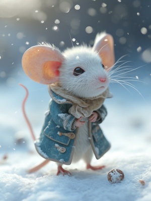 可爱的数码艺术：白色毛茸茸的老鼠绘画