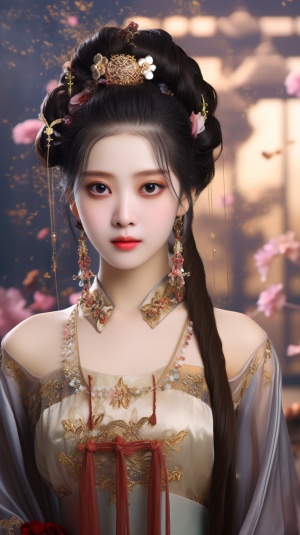中国古风美少女在宫殿中的精致仙境