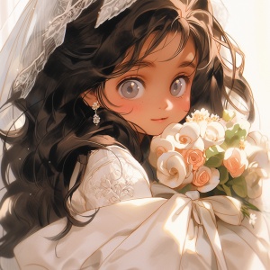 Cute and Beautiful Little Girl in a Dreamy Wedding Dress