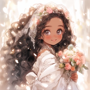 Cute and Beautiful Little Girl in a Dreamy Wedding Dress