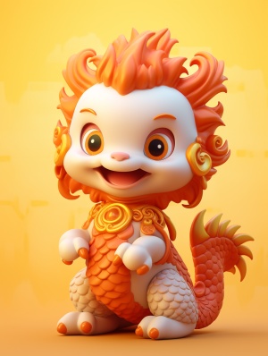 A chubby cute baby chinese dragon ,showing a complete image and exquisite happy expression，red and yellow color matching , soft pastel gradients,ceramic texture , full body,chinese spring festival cloud pattern , natural light，standing , super cute IP by pop mart toys ,studio background , 8K, best image quality , super details ,3D,C4D. Blender , OC renderer , ultra high definition ,3D rendering