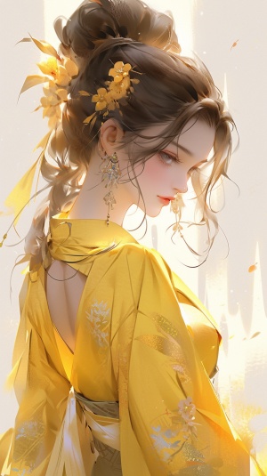 黄色中国古装女子面容俏丽飒爽