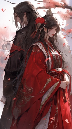 中国古风大婚男女二人红色古代喜服画面