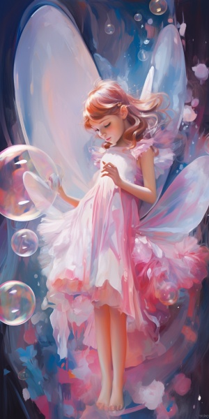 粉蓝色调，鸢尾花，梦幻光，七彩泡泡，天使光，