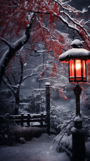冬夜梅花树上的红灯笼