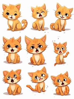 Cute and Orange Cat Emoji Pack with Multiple Poses and Emotions in Disney Style