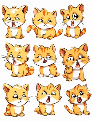 Cute and Orange Cat Emoji Pack with Multiple Poses and Emotions in Disney Style