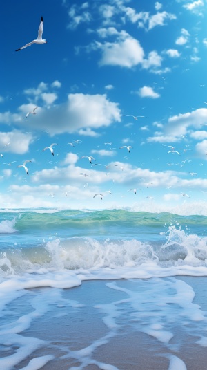 蓝色海天，奶油画质的无际海洋