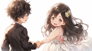 Hand in Hand: A Cute Boy and Girl in White Attire