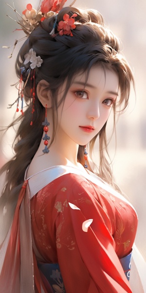 Close-Up of Ancient Chinese Beauties in Red and Blue Dress