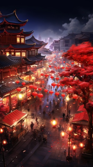 红色热闹：春节市场张灯结彩，人潮涌动