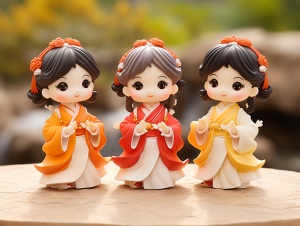 可爱有趣的中国传统服装儿童聚氯乙烯小雕像