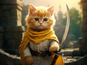 可爱黄色小猫剑客在户外