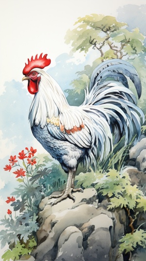 中国水墨画风格中的坚毅之鸡