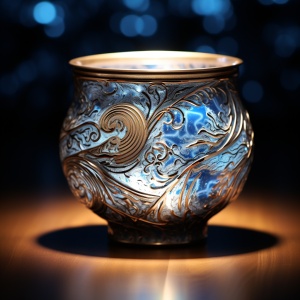 中国花瓶银蓝色扎染星河杯体内发光特写真实光线