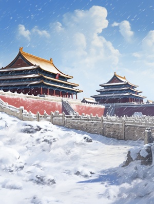 北京天安门广场和故宫的雪景