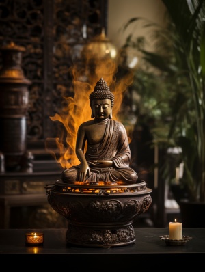 大香炉中燃烧五六十个香的佛教背景