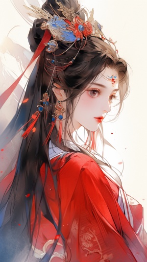 Ancient Chinese Princess in Red and Blue Dress
