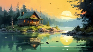 湖边小房子: 翡翠黄色的梦幻之美