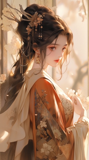 金黄色服饰中的中国古代传统风格女子