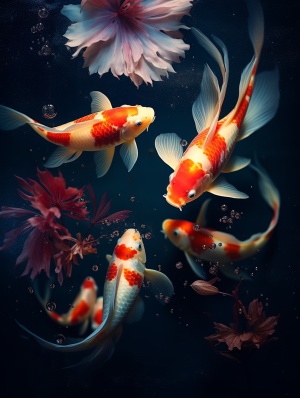 六只锦鲤游水中，美丽的自然灵感作品