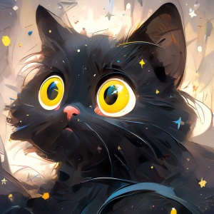 黑色大眼猫梵高星空下的2D动画