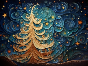 纸做的星星和漩涡的圣诞树-美丽幻想的背景艺术品