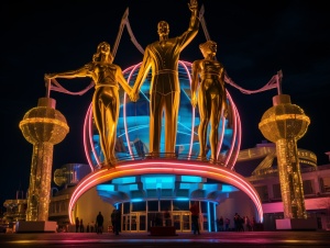 金色雕塑: 20世纪60年代美国世界博览会的霓虹灯男女雕像