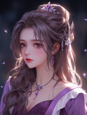 深紫色华丽汉服下的中国仙女：小巧精致逼真半身像