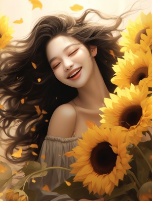 新的美丽女孩图像免费向日葵壁纸
