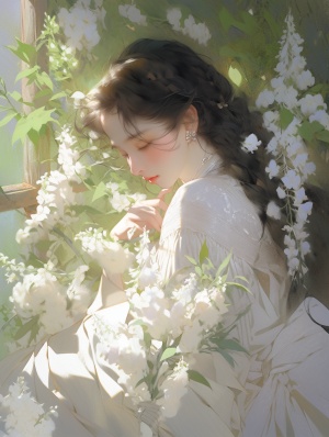 Intense and Dramatic: Painting of a Girl with Fresh Flowers