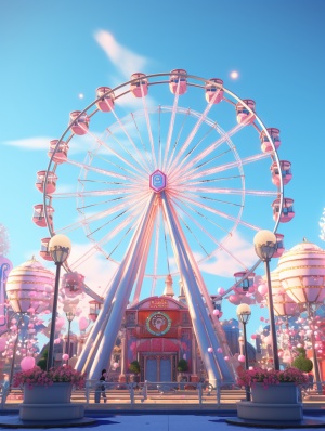 Dreamy Disney Style Theme Park with Conspicuous Ferris Wheel