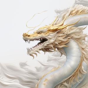 close-up, Chinese New Year, auspicious Dragon theme, abstract minimalist dragon design, subtle gold on white, clear background, C4D OC render style, soft natural lighting, simple and elegant space. ar 3:4 v 6.0