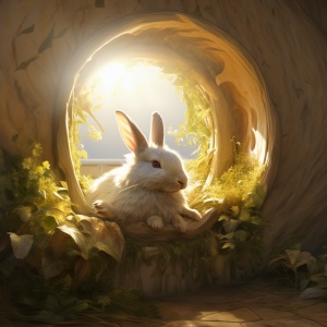 洞中的兔子沉睡于阳光之中