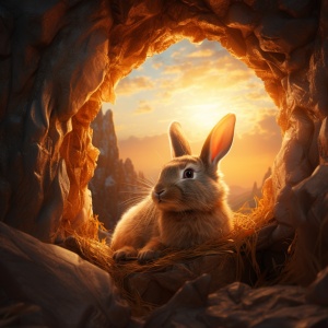 洞中的兔子沉睡于阳光之中