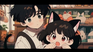 Sweet and Cute 90s Anime Style with Little Boy and Girl