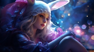 梦幻星空中的长耳兔女孩