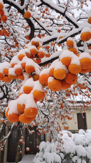 柿子树下的白雪摄影