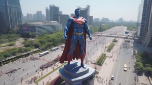 城市中央的300米高巨型超人英雄雕像