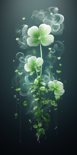一缕清香，一缕烟升起，构成一个四叶草的形状，中国风，古色古香