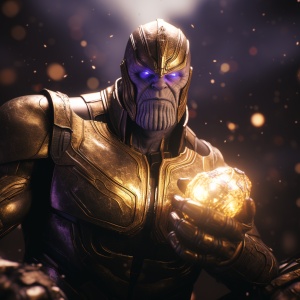 Thanos Portrait with Infinity Gauntlet: Photorealism, Bokeh Blur, High Detail
