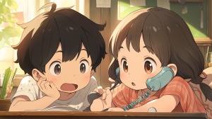 Sweet and Cute Miyazaki Hayao Style Kids Playing Games
